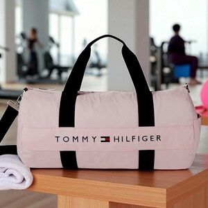 Tommy Hilfiger Women Signature Flag Pink Duffel Travel Gym Bag, NWT